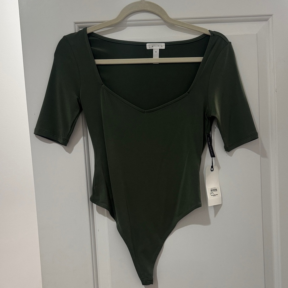 Sweetheart Neck Bodysuit xsmall Olive Green Women's Top